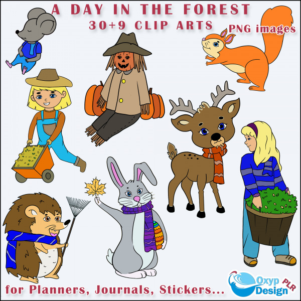 A Day in The Forest Clip Arts Colored