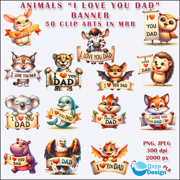Animals with I Love You Dad Banner Clip Arts in MRR