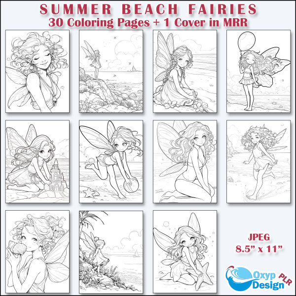 Summer Beach Fairies Coloring Pages in MRR