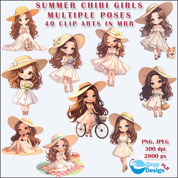 Summer Chibi Girls Multiple Poses