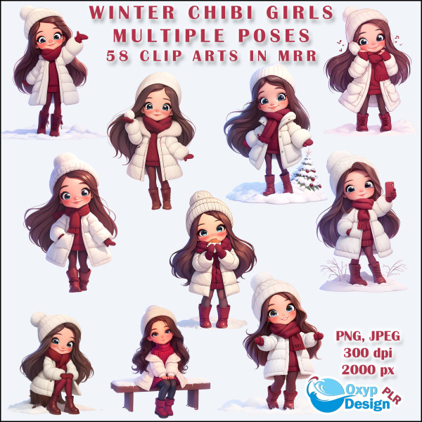 Winter Chibi Girls Multiple Poses