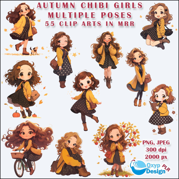Autumn Chibi Girls Multiple Poses