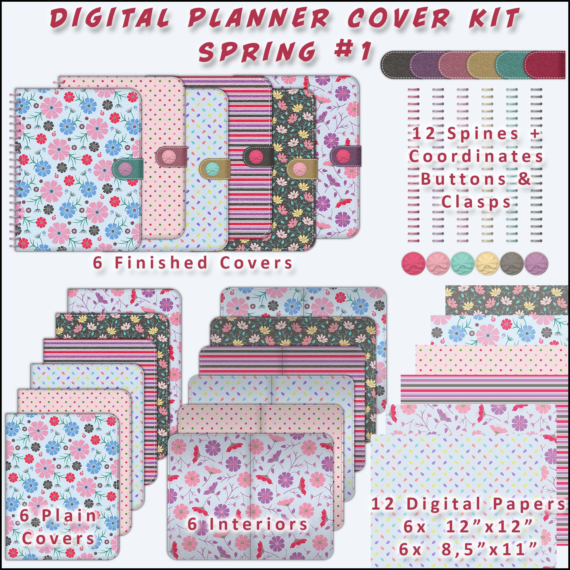 Spring Digital Planner Cover Kit No 1 with Commercial Use Rights