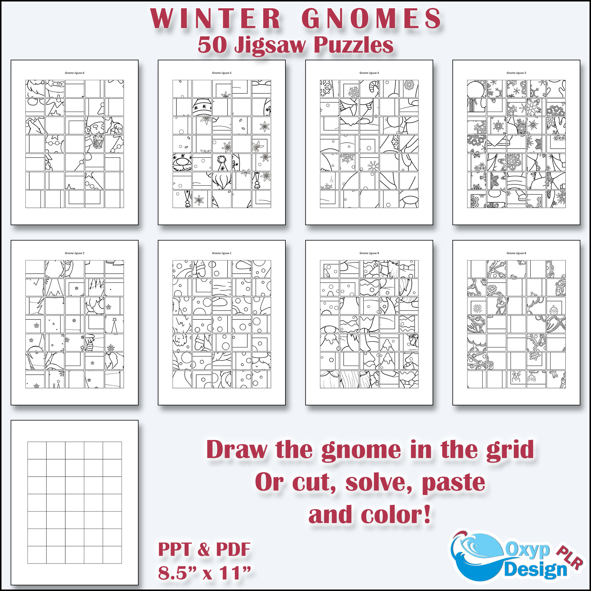 Winter Gnomes Jigsaw Puzzles Kids activity pages with commercial use rights