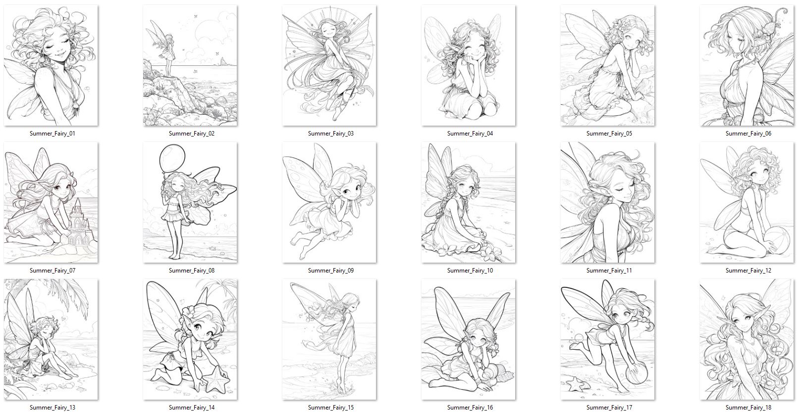Summer Beach Fairy Fantasy coloring images with commercial use rights