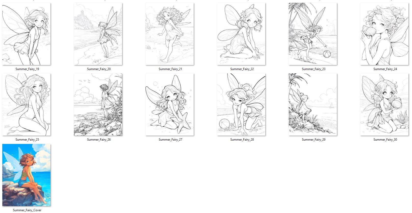 Summer Beach Fairy Fantasy coloring images with commercial use rights