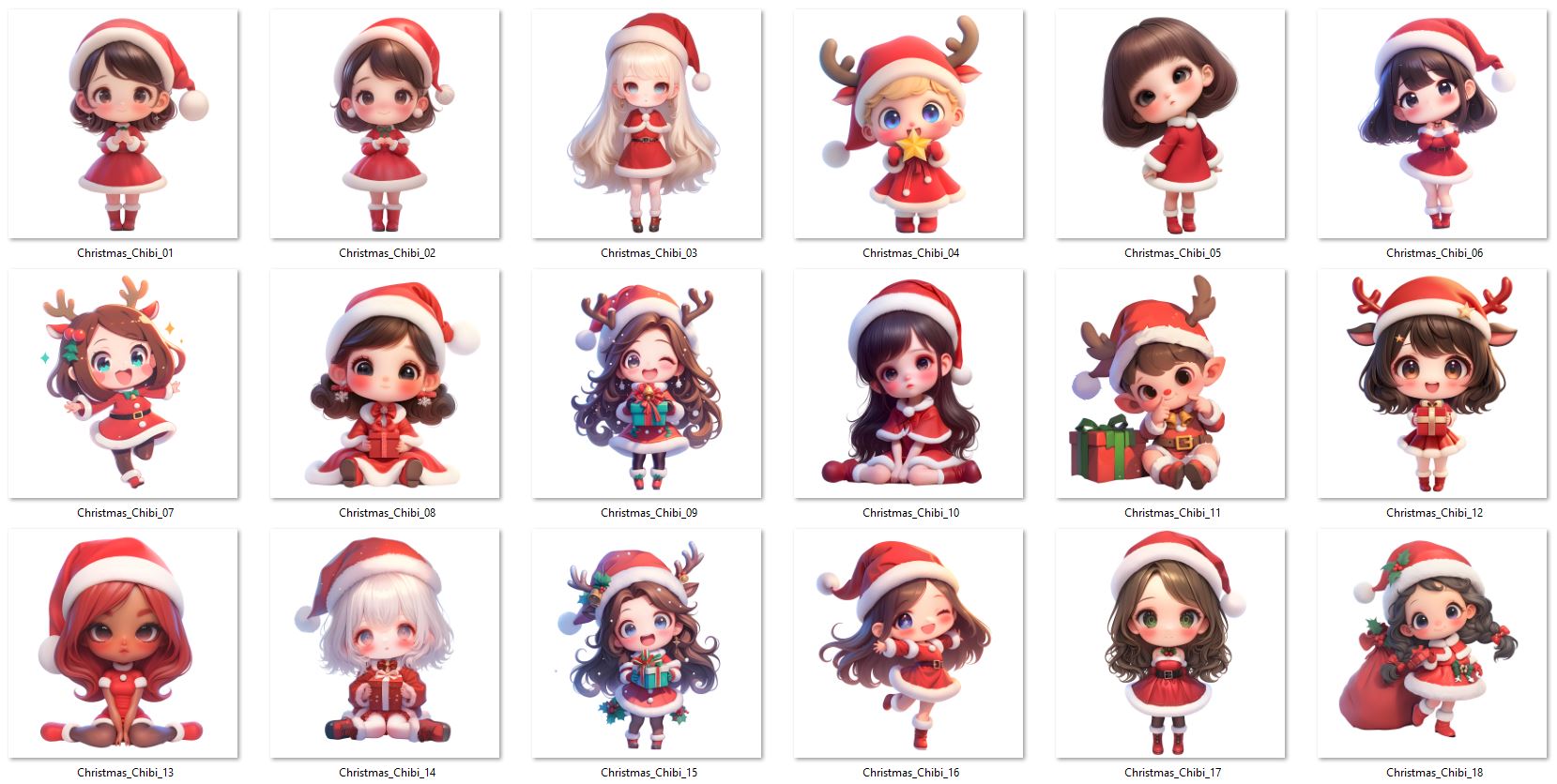 Christmas Chibi Girls Woman Clip arts images with commercial use rights