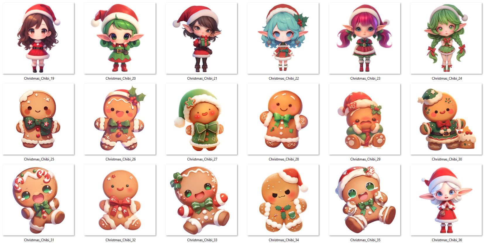 Christmas Chibi Girls Woman Clip arts images with commercial use rights