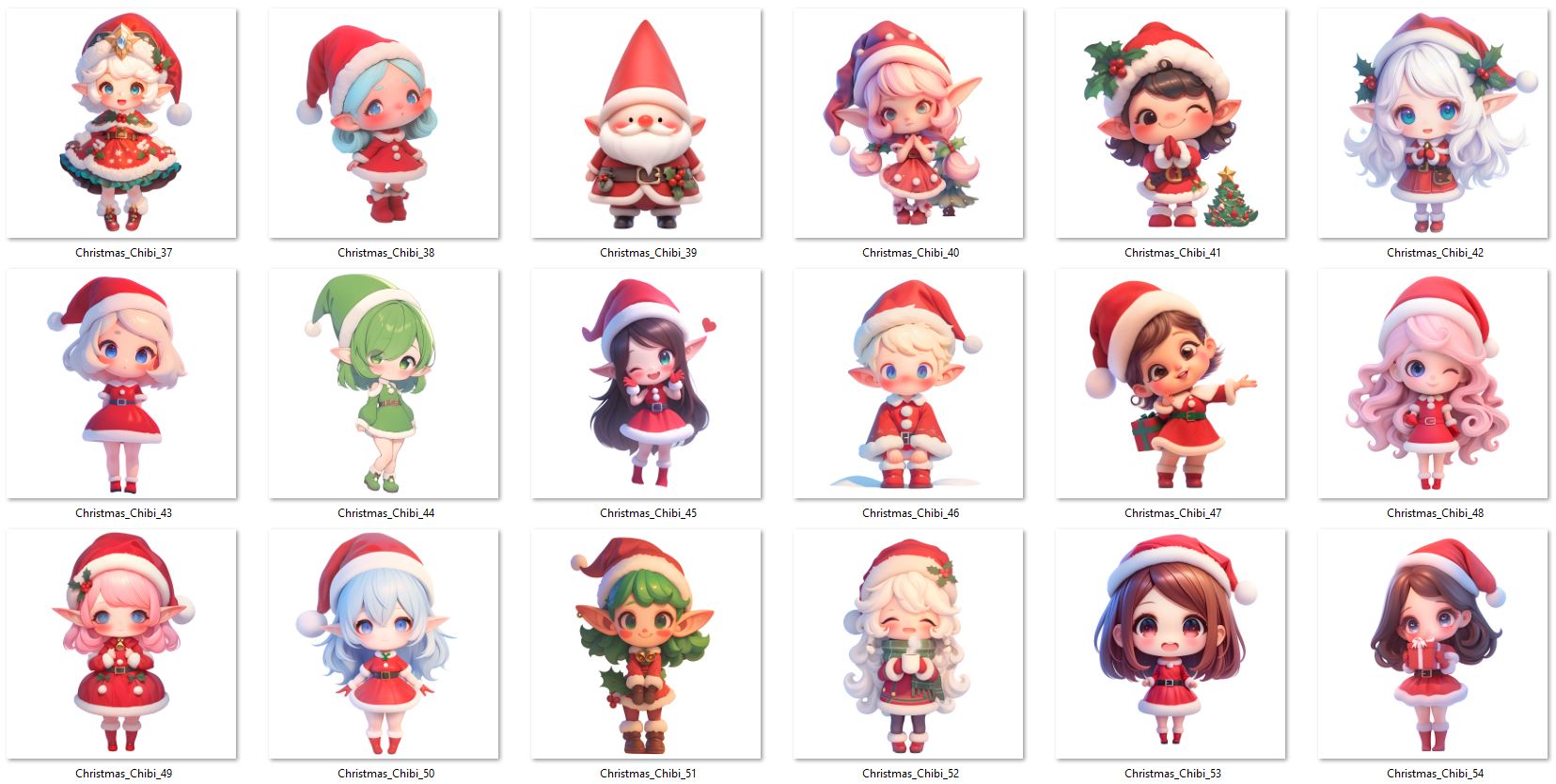 Christmas Chibi Girls Woman Clip arts images with commercial use rights