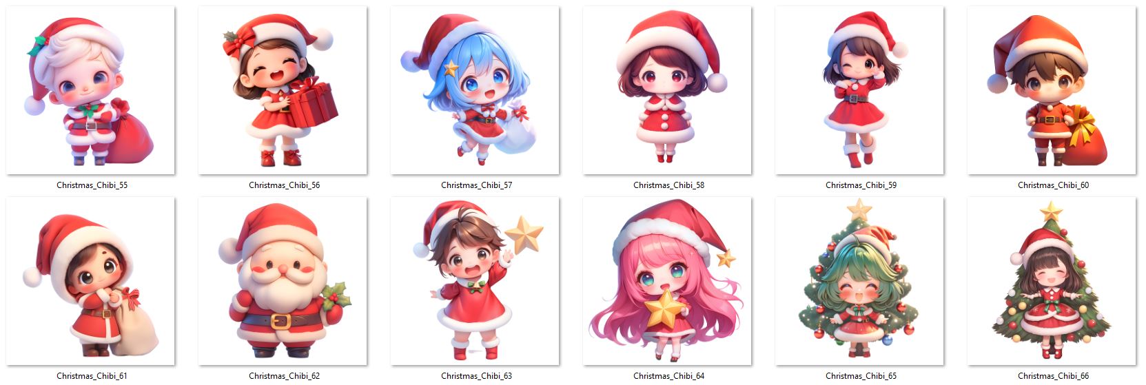 Christmas Chibi Girls Woman Clip arts images with commercial use rights