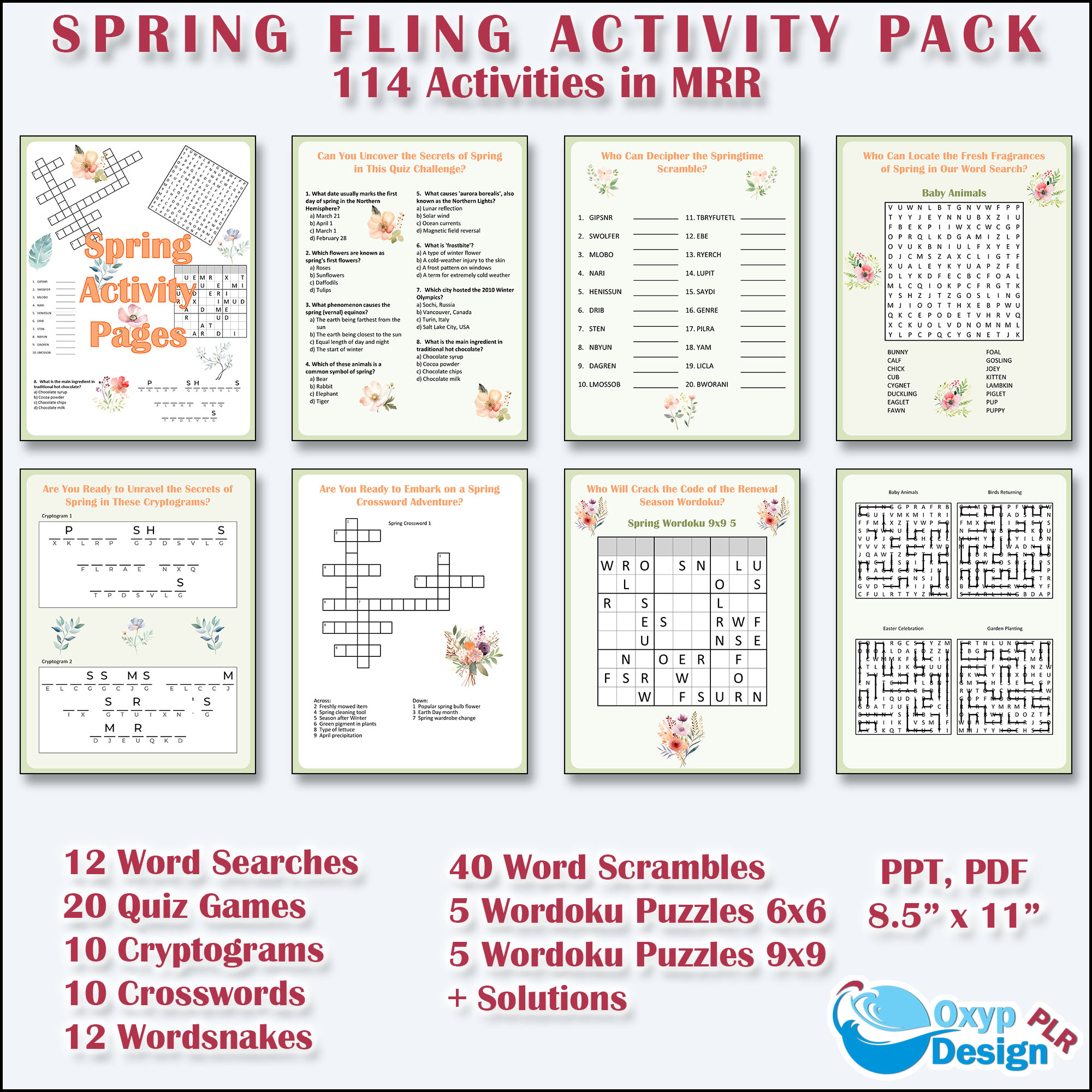 Spring Fling Activity Pages coloring images with commercial use rights